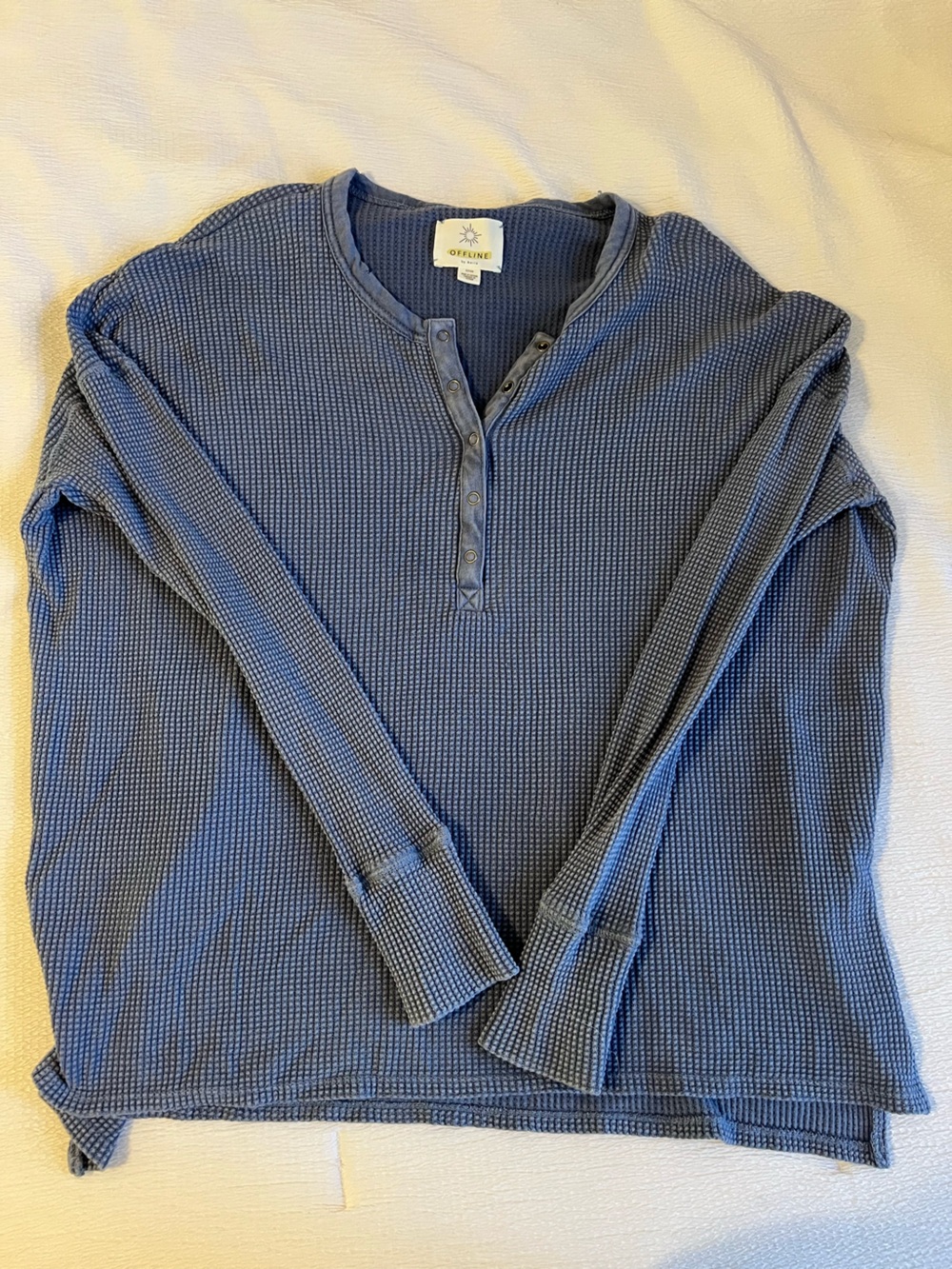 aerie Long Sleeve Waffle Henley Top in Blue